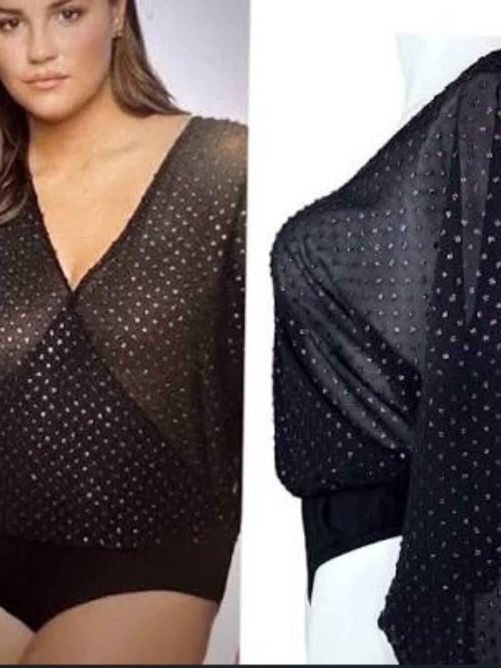 Eloquii Sheer Plus Size Purple Glitter Bodysuit